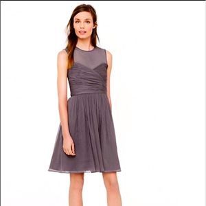 J.Crew Clara Silk Cocktail Dress Gray 10 Petite Illusion Sweetheart Neckline